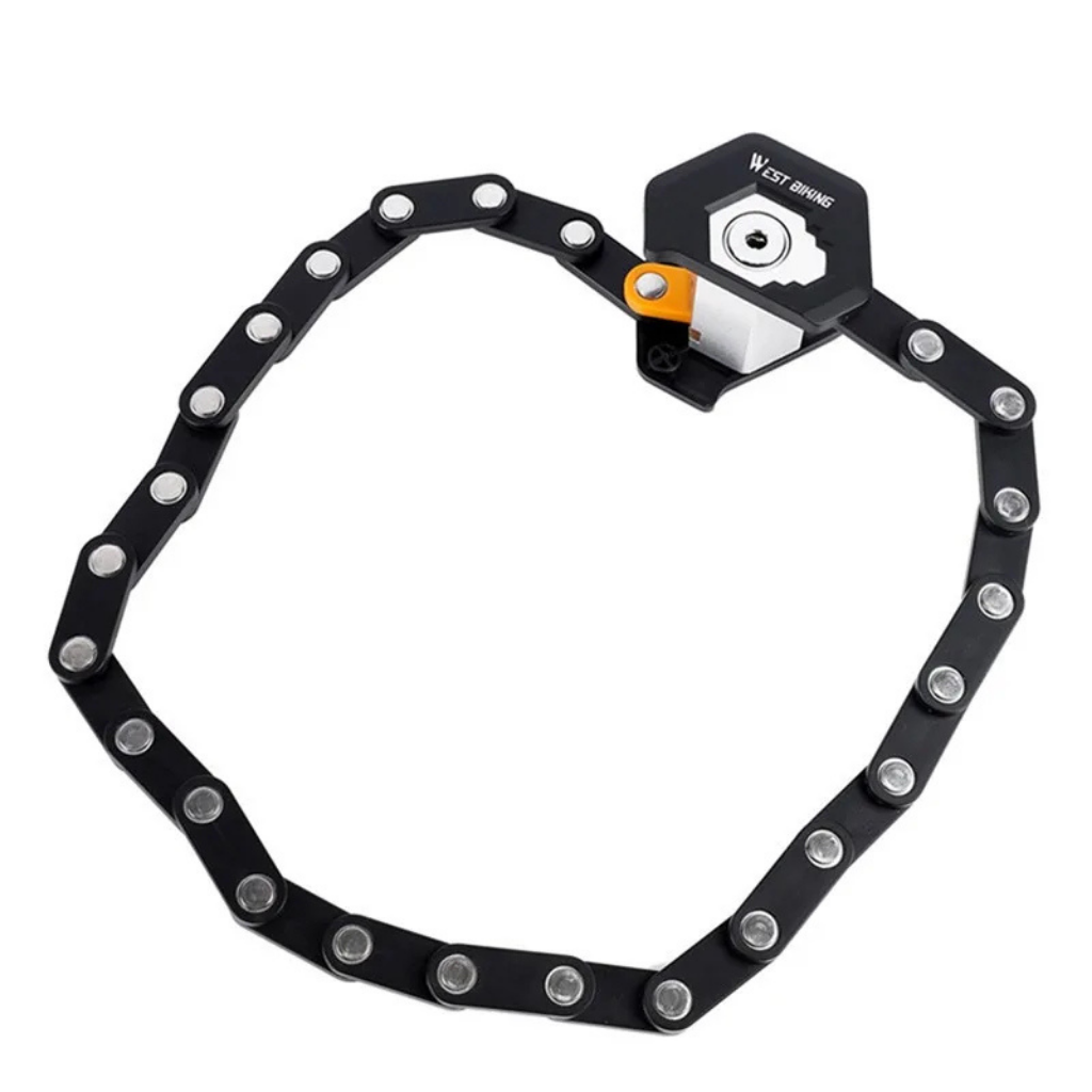 Heavy-duty U-lock securing a bike wheel to a rack, demonstrating bicycle anti-theft design