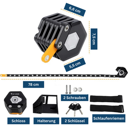 Outdoor gear: Anti-theft bicycle U-lock attached to a bike frame for convenient transport