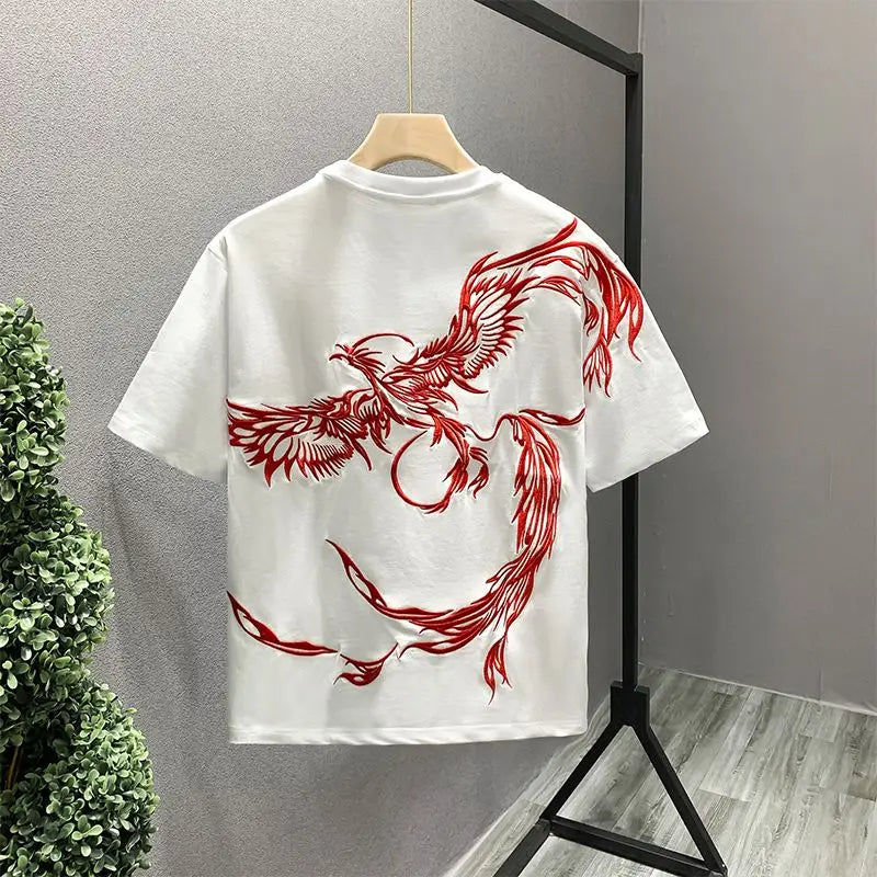 Unisex premium cotton t-shirt with detailed phoenix embroidery. Perfect for casual wear & streetwear.