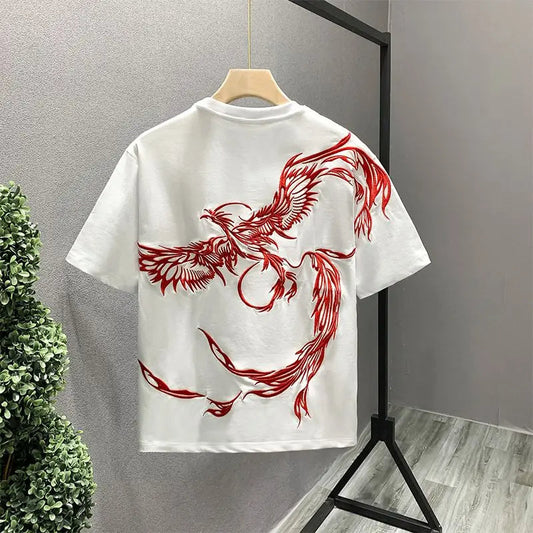 Unisex premium cotton t-shirt with detailed phoenix embroidery. Perfect for casual wear & streetwear.