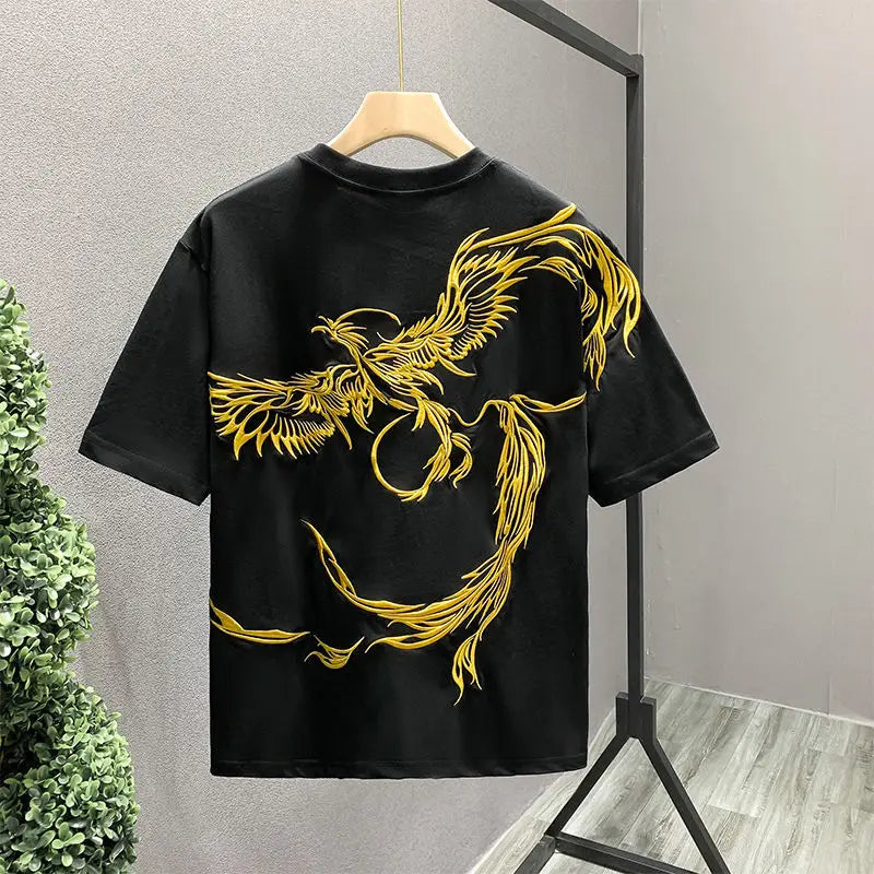 Black unisex embroidered phoenix tee. Soft premium cotton t-shirt, ideal for everyday casual wear.
