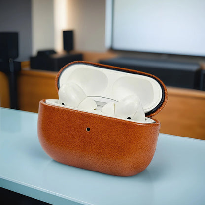 Protective full-grain leather charger case for earbuds. Supports wireless charging; durable & slim design.