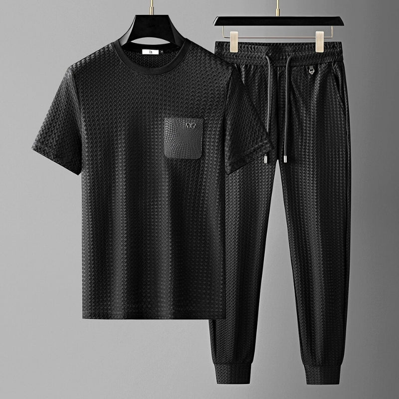 Unisex Premium Jacquard Lounge Set in Jet Black for ultimate everyday comfort.