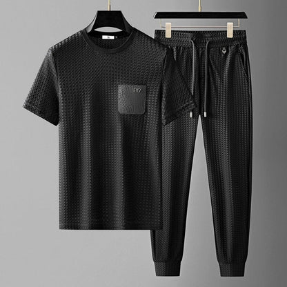 Unisex Premium Jacquard Lounge Set in Jet Black for ultimate everyday comfort.