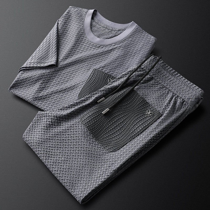 Soft Royal Gray jacquard texture detail on comfortable unisex loungewear set.