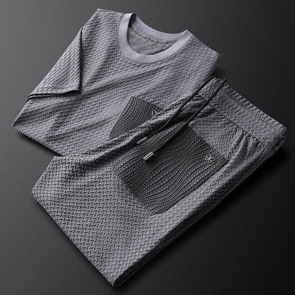 Soft Royal Gray jacquard texture detail on comfortable unisex loungewear set.