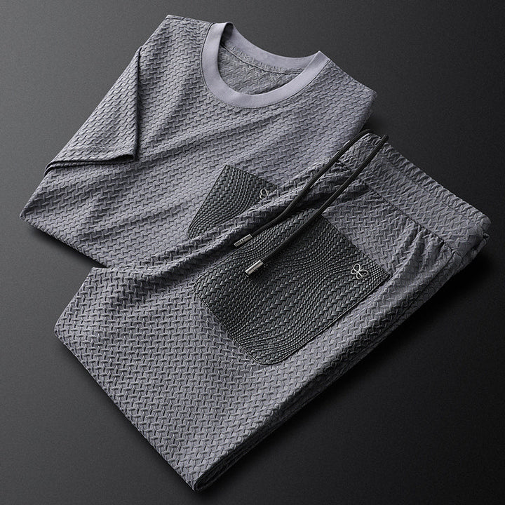 Soft Royal Gray jacquard texture detail on comfortable unisex loungewear set.