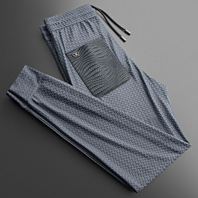 Model wearing Royal Gray jacquard loungewear set, highlighting its textured comfort.