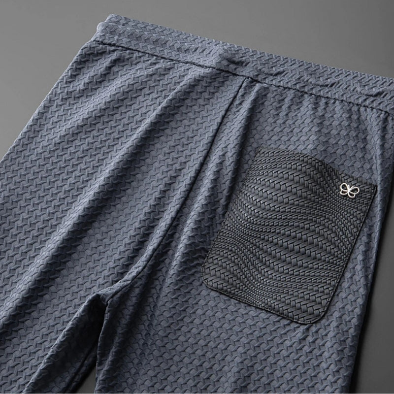 Jet black premium jacquard top & bottom set, offering unisex everyday comfort & style.