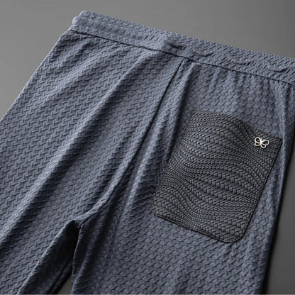 Jet black premium jacquard top & bottom set, offering unisex everyday comfort & style.
