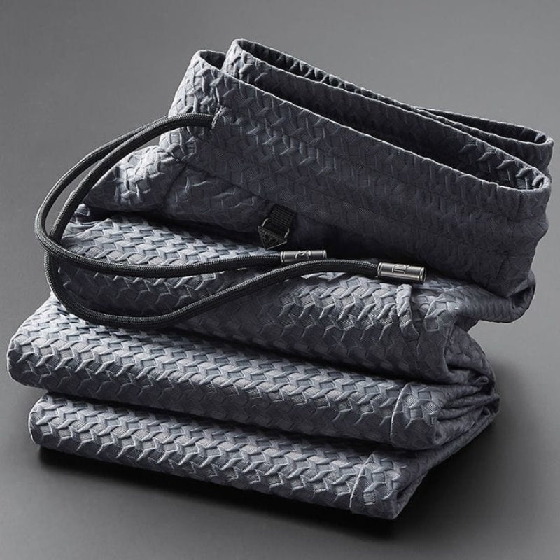 Royal Gray luxurious jacquard lounge set for unisex apparel, soft & textured.