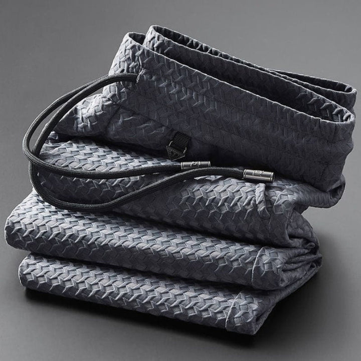 Royal Gray luxurious jacquard lounge set for unisex apparel, soft & textured.