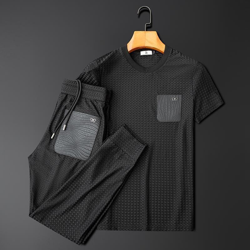Royal Gray textured jacquard lounge set; soft luxury loungewear for men & women.
