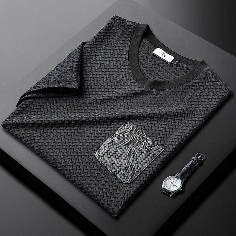 Luxury unisex jacquard lounge set in deep jet black, perfect for casual elegance.