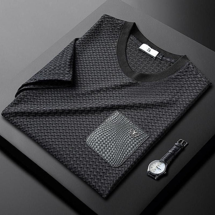 Luxury unisex jacquard lounge set in deep jet black, perfect for casual elegance.