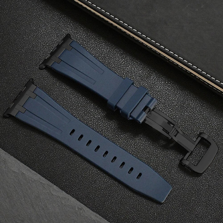 Orange premium silicone smartwatch band, durable for sports & daily wear.