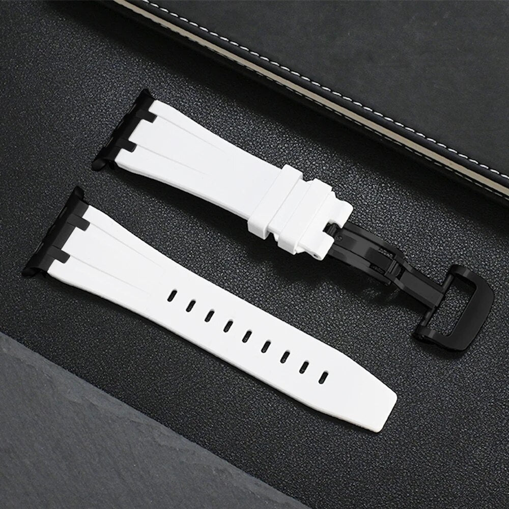 Gray premium silicone smartwatch strap with titanium clasp, durable & stylish.