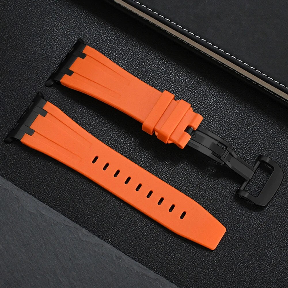 Orange durable silicone smartwatch band, a comfortable watch strap for active users.
