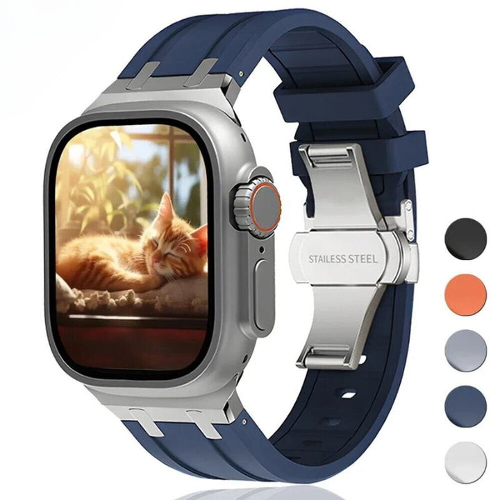 Black quick release silicone smartwatch strap, a comfortable & durable watch accessory.