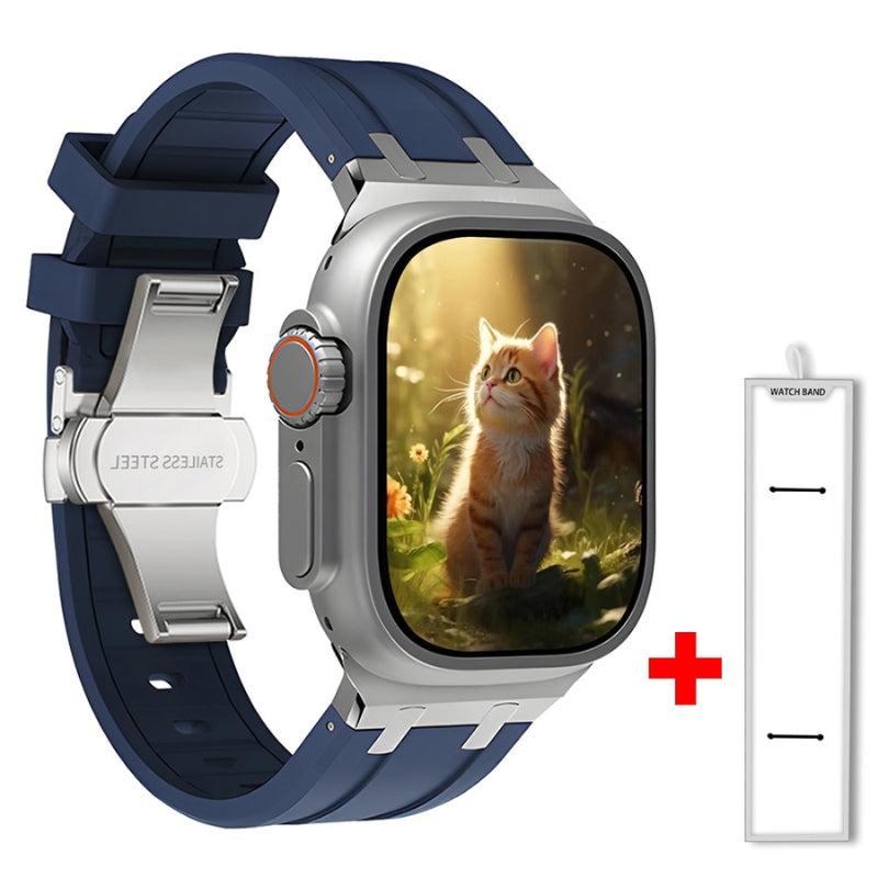 Durable & comfortable silicone smartwatch band with quick release mechanism.