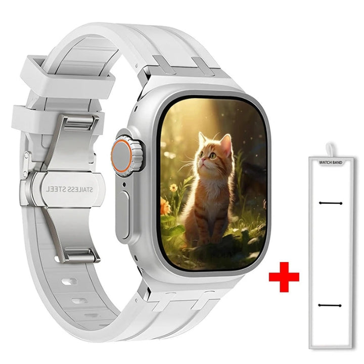 Gray quick-release silicone smartwatch band, a versatile & comfortable accessory.