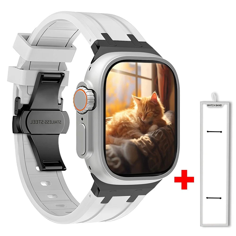 Clean white silicone smartwatch strap, hypoallergenic & durable for daily use.