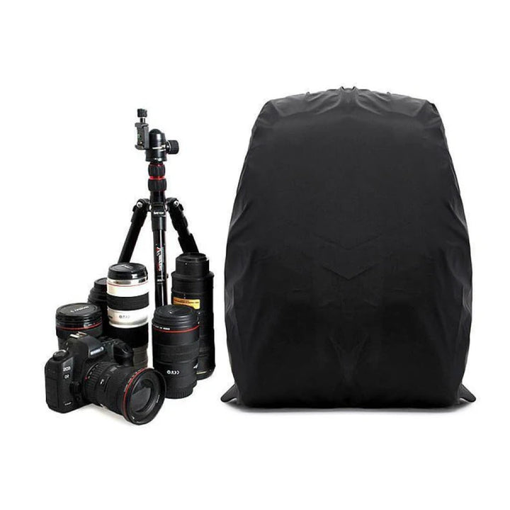Interior view of waterproof DSLR camera backpack with padded compartments for gear & accessories.