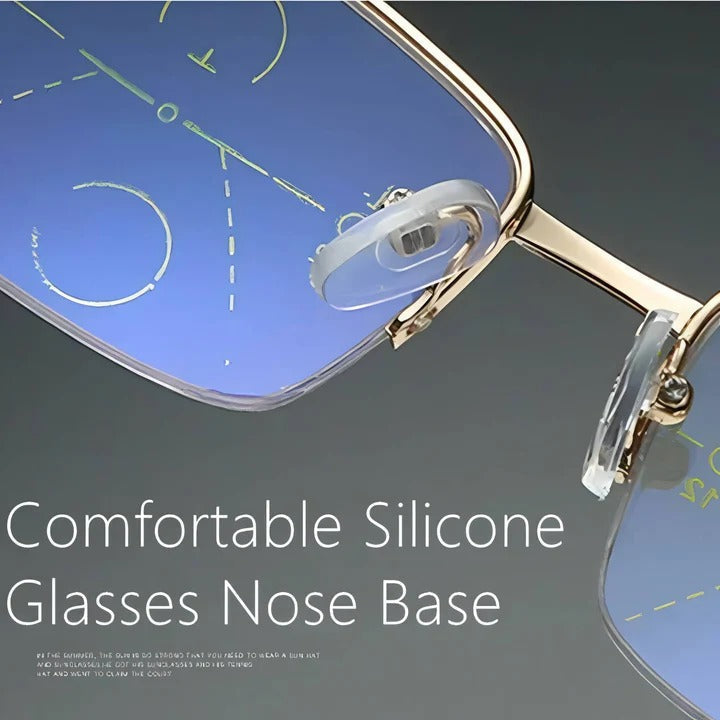 Smart progressive reading glasses, photochromic & anti-glare, with blue light and UV protection for clear vision.