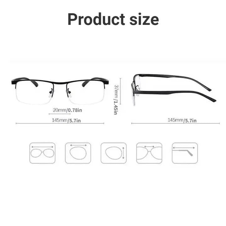 Unisex adaptive vision reading glasses: progressive, blue light & UV protection, ideal for all-day comfort.