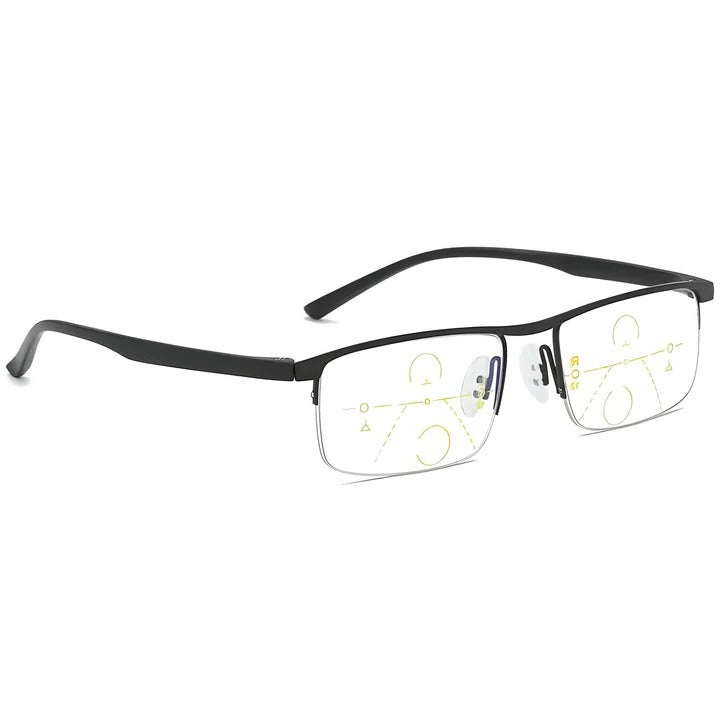 Photochromic progressive reading glasses for men & women, offering blue light, UV, and anti-glare protection.