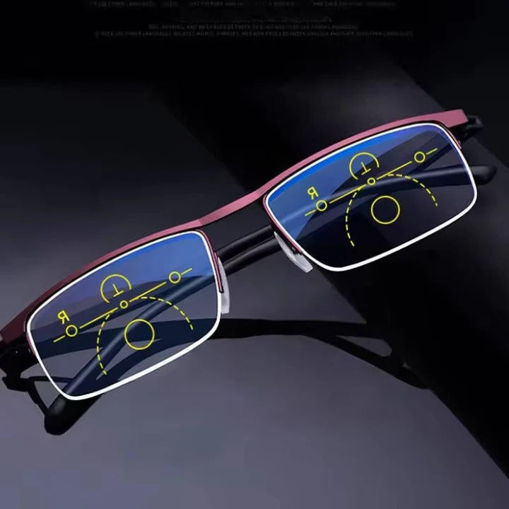 Unisex smart reading glasses, multifocal and photochromic, with blue light & UV protection for daily wear.