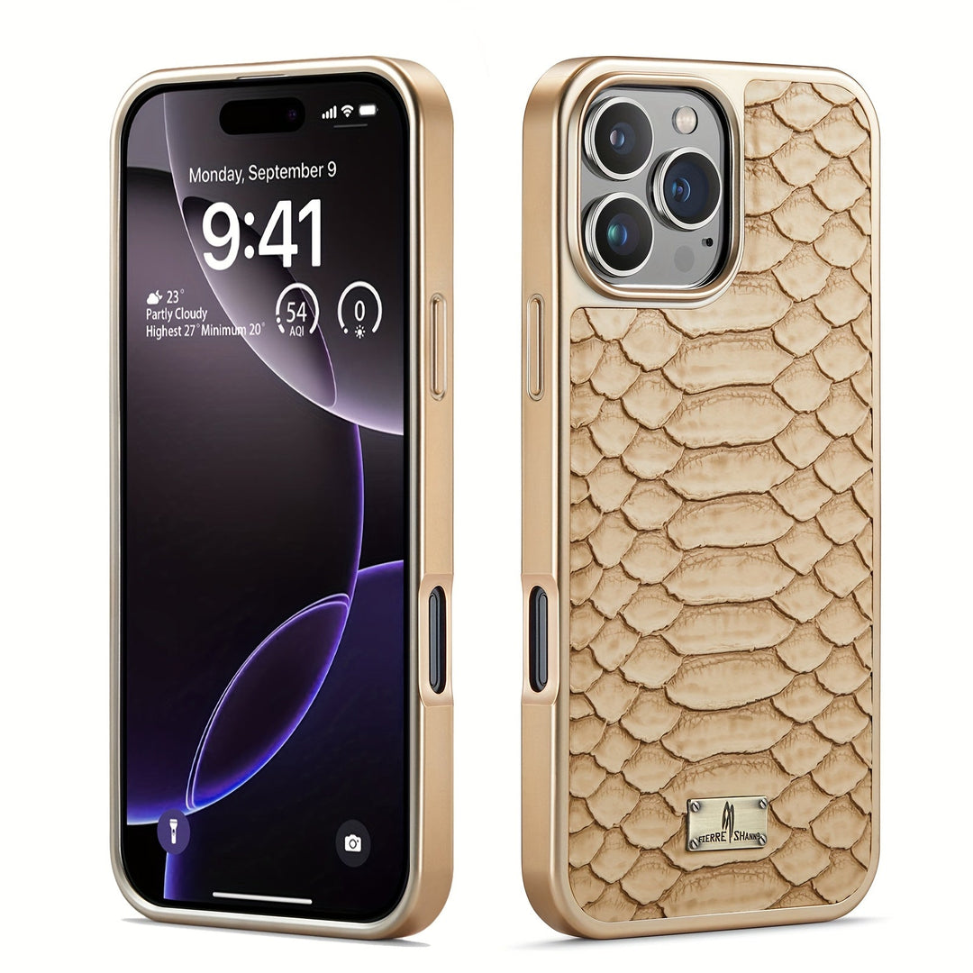 Realistic python skin texture iPhone case, high-end style & resilient phone protection.