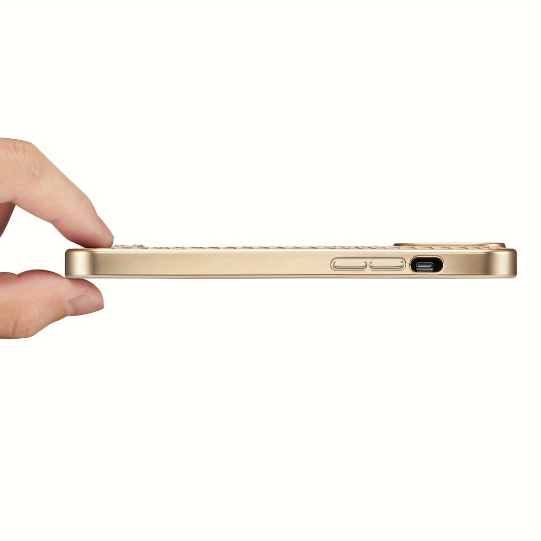 Beige python textured iPhone cover, slim design, premium look, durable phone protection.