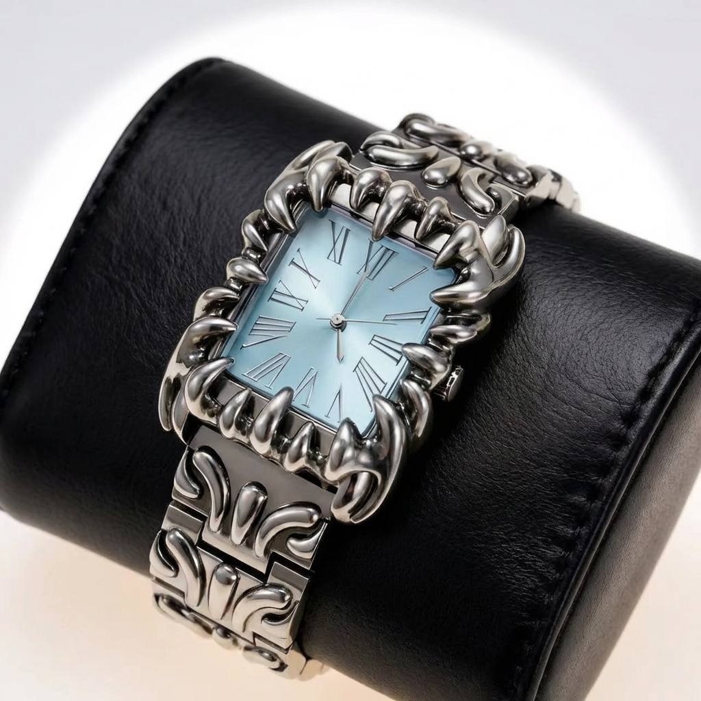 Sleek unisex quartz watch featuring an eye-catching irregular dial, perfect for a contemporary statement look.