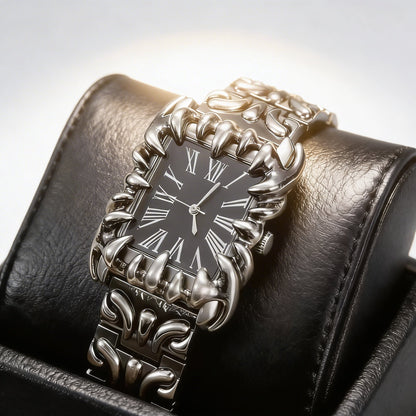 Modern quartz timepiece with a unique irregular dial and sophisticated Roman numerals, ideal for Y2K style.