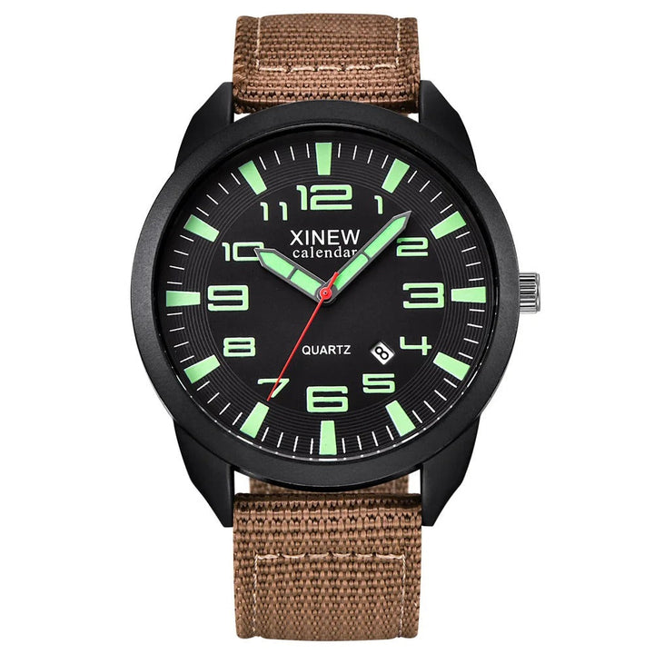 Elegant unisex quartz watch with luminous hands/markers, calendar, and a polished metal band for daily wear.