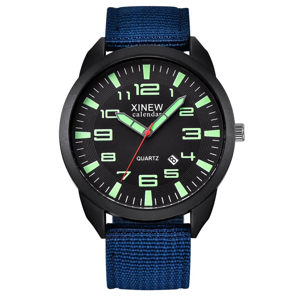 Stylish quartz watch, unisex design, with bright luminous dial and practical calendar for timekeeping.
