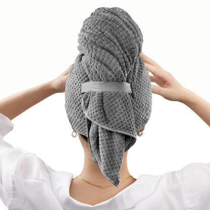 Unisex quick dry microfiber hair towel wrap, soft and absorbent for frizz-free hair care.