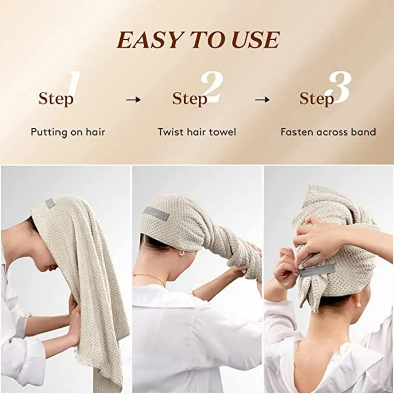 Gentle microfiber hair wrap, designed for quick drying and anti-frizz results. Perfect for all hair types.