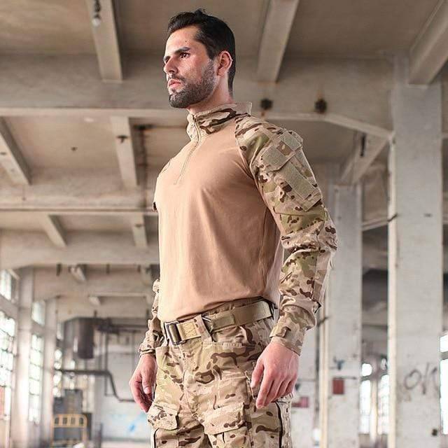 Unisex Rapid Assault Combat Shirt in a neutral color, a versatile quarter-zip for hiking shirts and military style