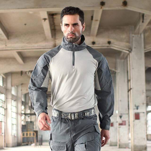 Detail of the reinforced elbows on the Unisex Rapid Assault Combat Shirt, durable ripstop for survivalist apparel