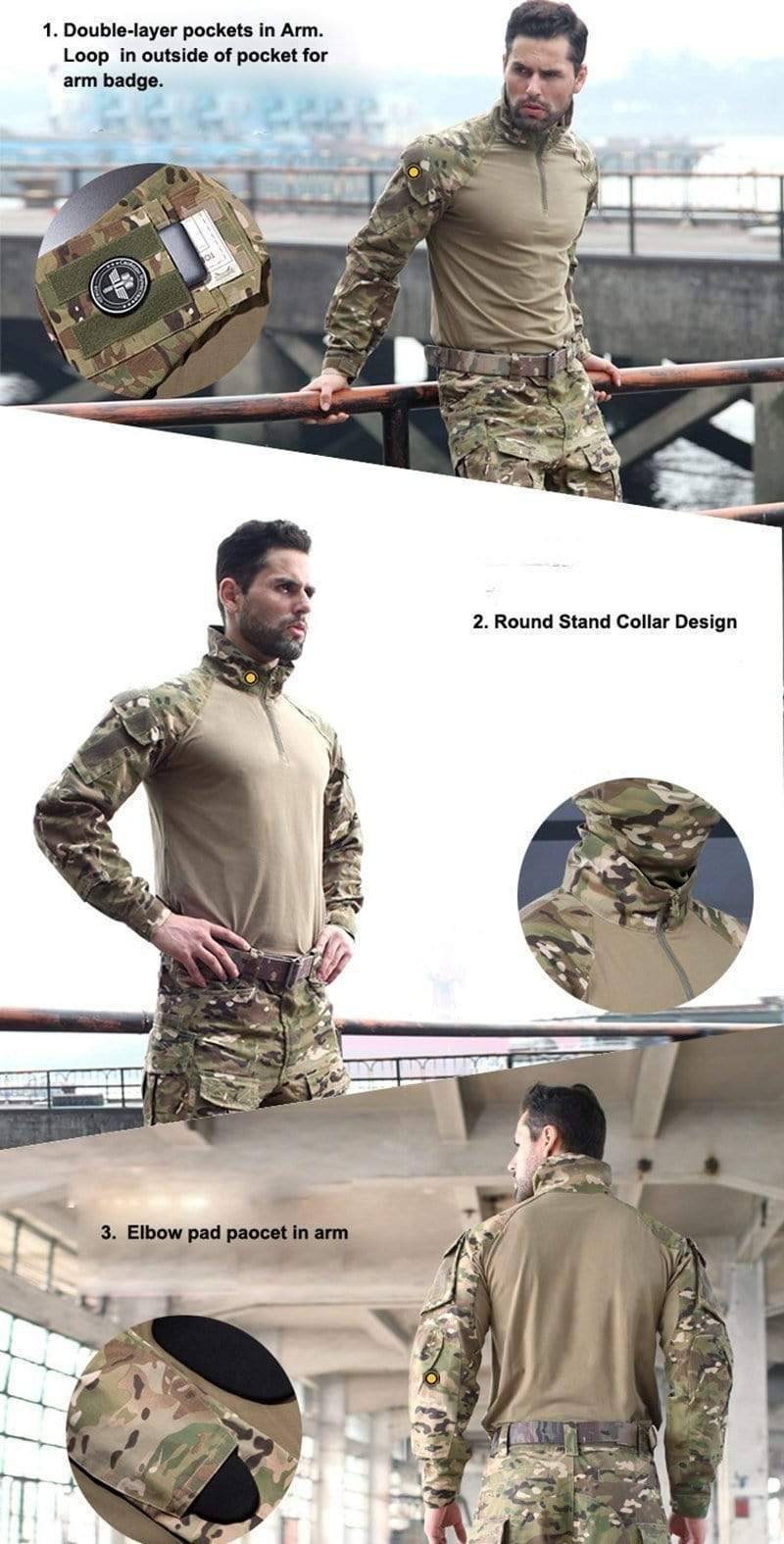 Unisex Rapid Assault Tactical Shirt laid flat, showcasing its robust design as a hiking and combat shirt
