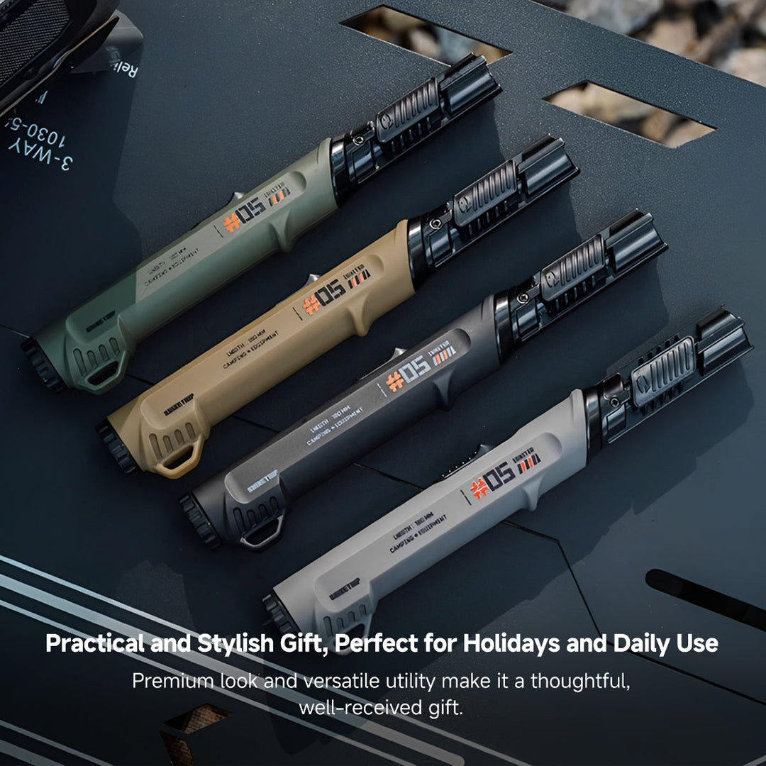 Durable rechargeable utility lighter, featuring a convenient hanging loop for camping storage.