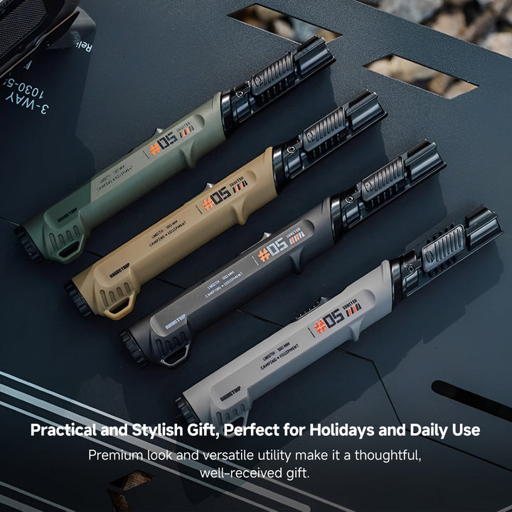 Durable rechargeable utility lighter, featuring a convenient hanging loop for camping storage.