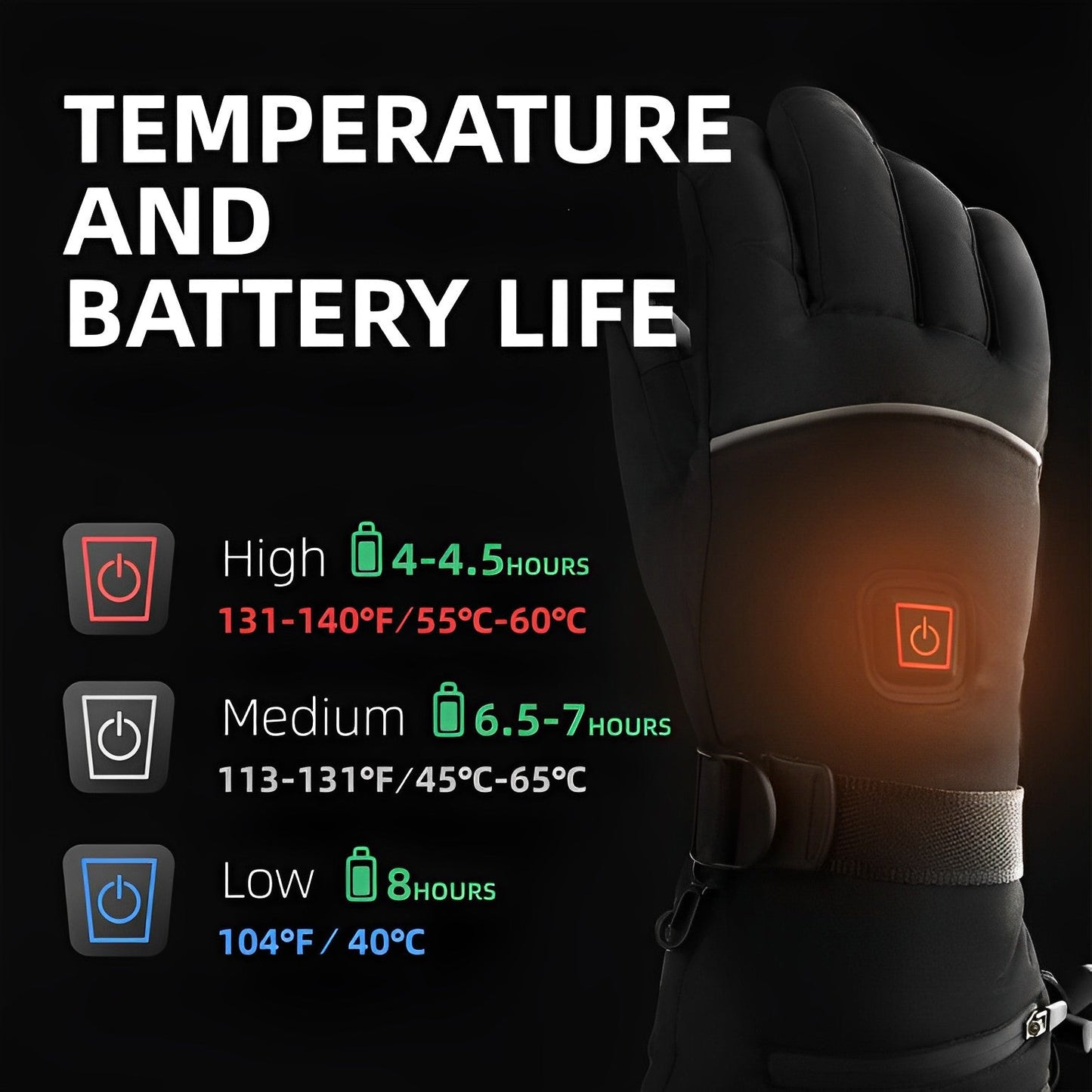High-performance heated winter gloves, ideal for snow, ice, and extreme outdoor sports.