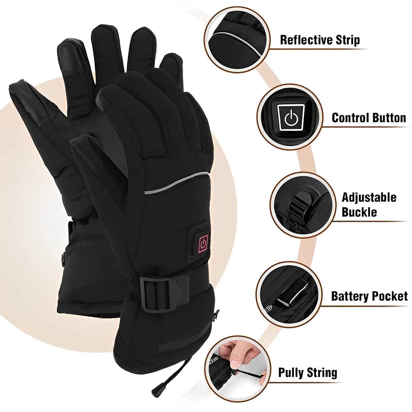 Durable unisex electric gloves providing warmth for ice fishing & cold weather work.