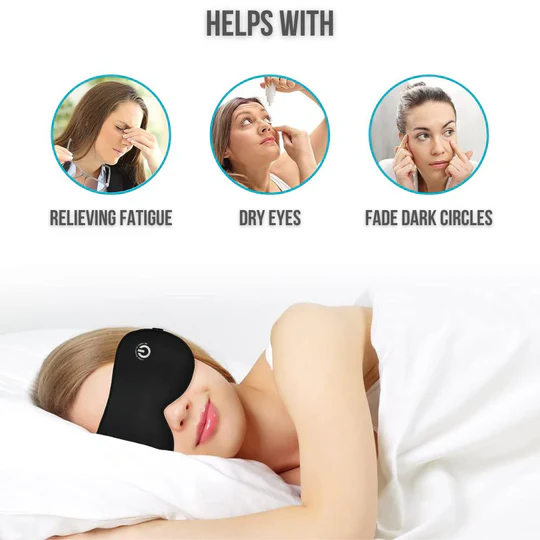 Luxurious silk heated eye mask, USB rechargeable, designed for ultimate relaxation, dry eye relief & better sleep.