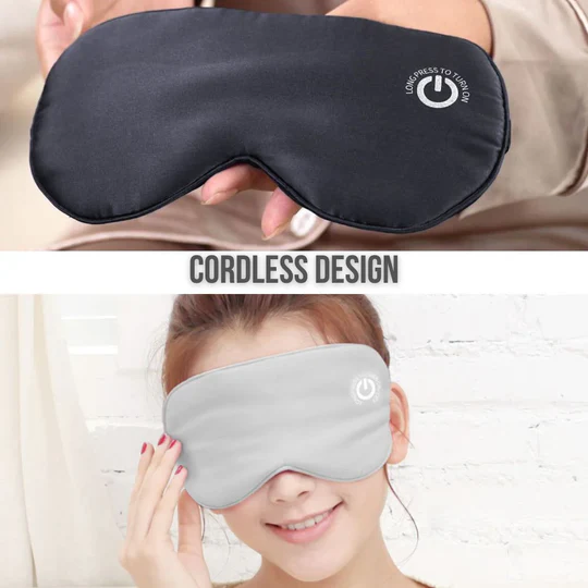 Soft unisex heated eye mask with USB charging, perfect for relaxation, eye relief, and as a natural sleep aid.