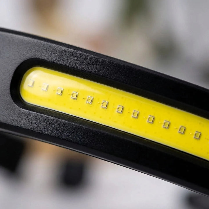 Rechargeable LED headlamp, perfect work light for mechanics or DIY. Hands-free, motion sensor activated for tasks.
