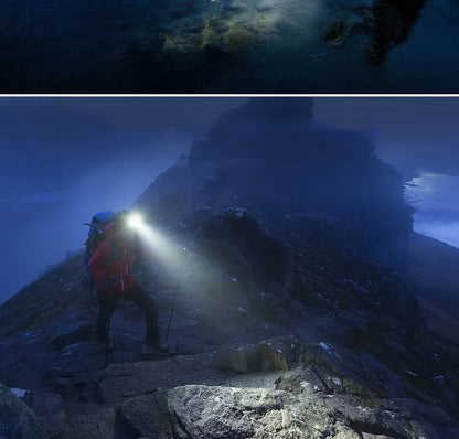Durable outdoor gear: waterproof rechargeable LED headlamp with zoom for extreme adventures & tasks.